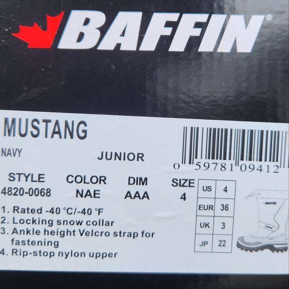 Baffin New Mustang Kid's Winter Boots, Navy, K4 - Picture 8 of 8